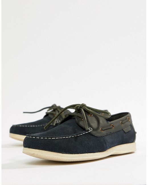Ben Sherman Boat Shoes In Navy Leather