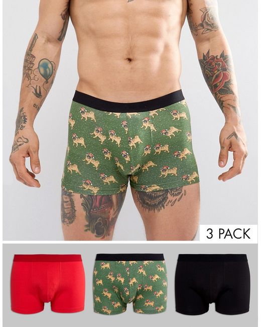 New Look Holidays Trunks With Pug Print 3 Pack