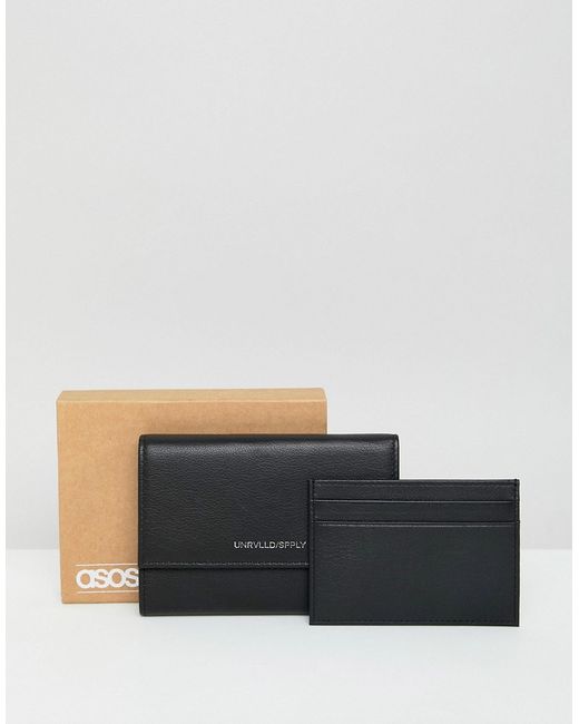 Asos Design 2-in-1 leather wallet and card holder in with