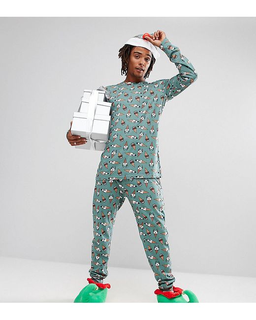 Chelsea Peers Holidays Pajamas Set with Santa Hat Snowman Cone