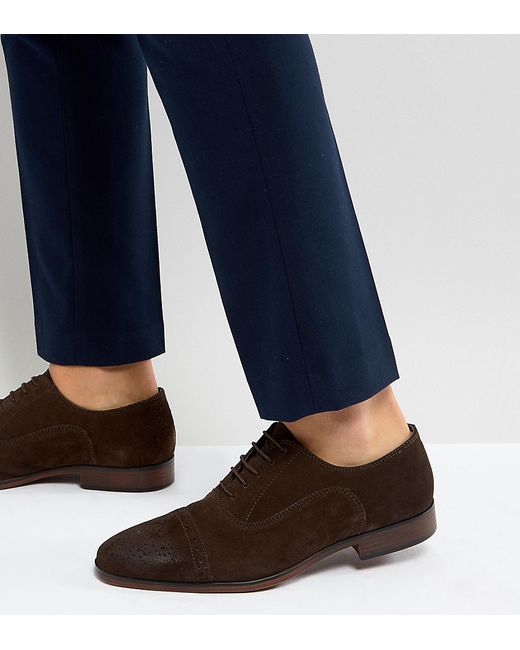 Asos Wide Fit Brogue Shoes In Suede With Natural Sole