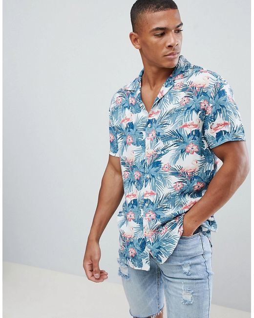 Urban Threads Flamingo Print Revere Collar Shirt
