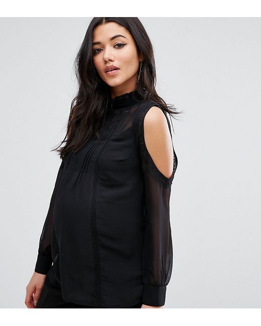 ASOS Maternity Cold Shoulder Lace Trim and Pintuck Blouse