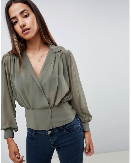 Asos DESIGN sheer waisted blouse with collar detail
