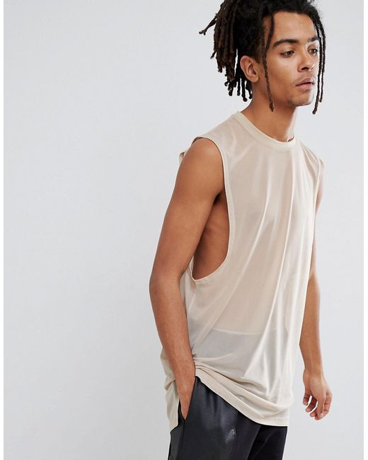 Asos DESIGN super longline sleeveless t-shirt with dropped armhole and step