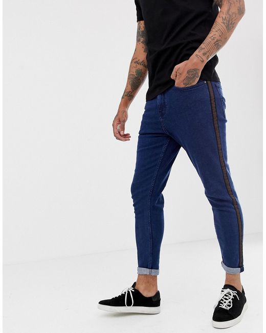 New Look tapered jeans with side stripe in dark wash