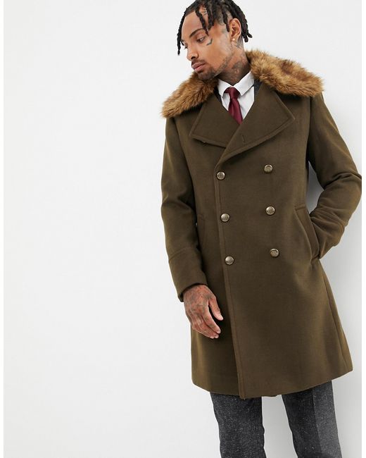 Gianni Feraud Premium Removable Faux Fur Collar Cashmere Blend Military Coat