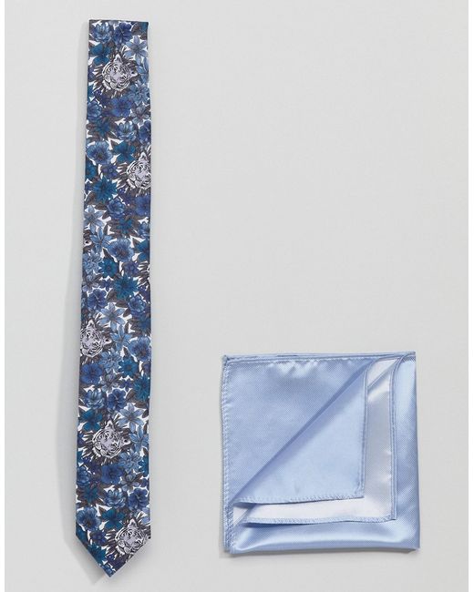 Gianni Feraud Libery Print Tiger Tie and Plain Pocket Square