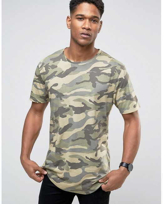 Only & Sons Crew Neck T-Shirt In Camo Olive night
