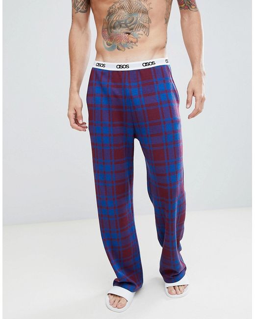 Asos DESIGN straight pyjama bottoms in check with branded waistband