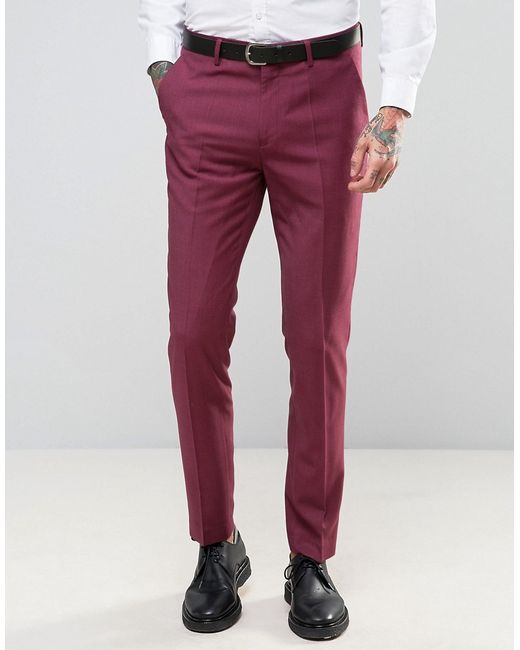Devils Advocate Wedding Skinny Fit Burgundy Suit Pants