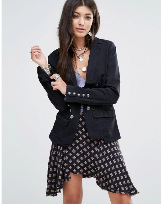 Free People Blazer With Button Detail Washed