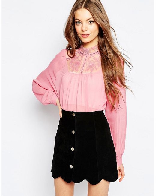 Asos Lace Insert Victoriana Blouse