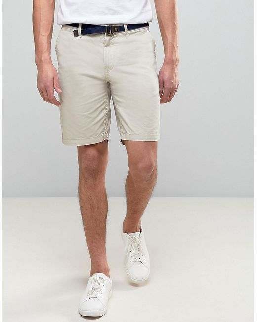 Pull & Bear Smart Chino Shorts With Belt In Stone