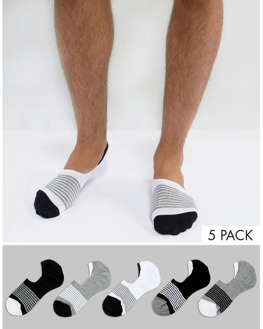 Asos Invisible Liner Socks With Stripe Design 5 Pack