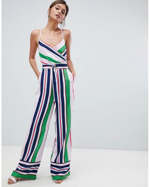 Ted Baker Strappy Wrap Front Jumpsuit in Bay of Honor Stripe