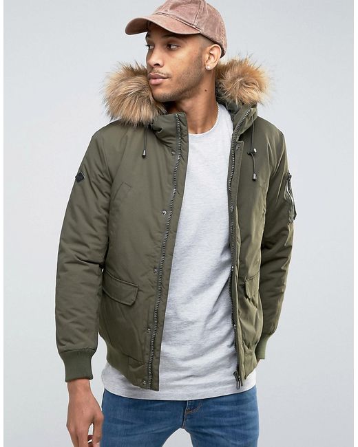 Only & Sons Padded Jacket with Faux Fur Trim Hood