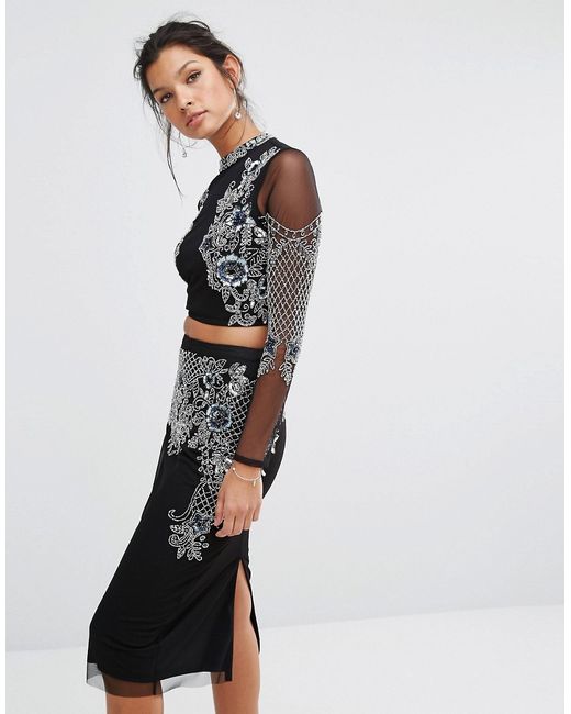 Frock and Frill High Neck Crop Top with Premium Embellishment