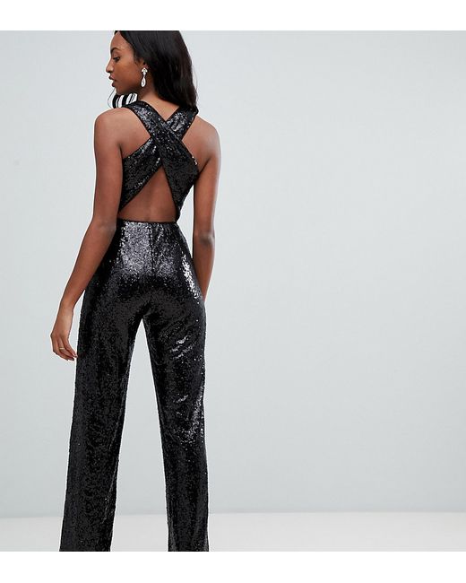 TFNC Tall sequin cross back jumpsuit in