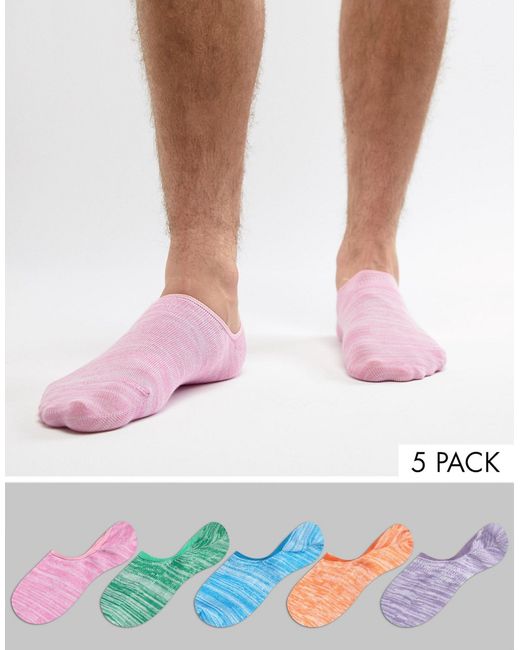 Pull & Bear Invisible Sock 5 Pack In Multi