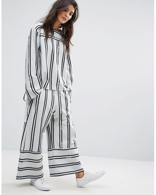 House of Sunny Contrast Stripe Wide Leg Trousers Co-Ord navy