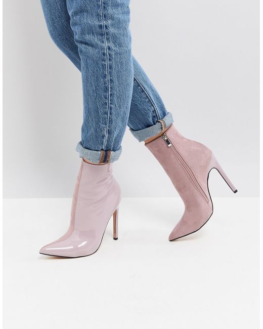 Public Desire Yuri Lilac Contrast Stiletto Heeled Ankle Boots