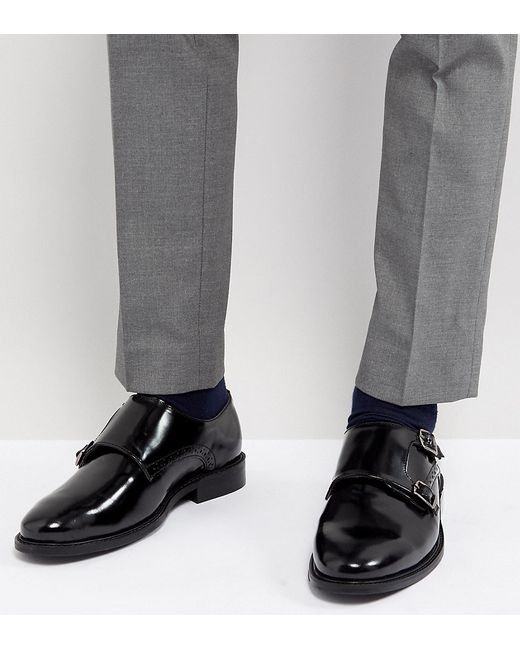 Dune Wide Fit Monk Shoes In Leather