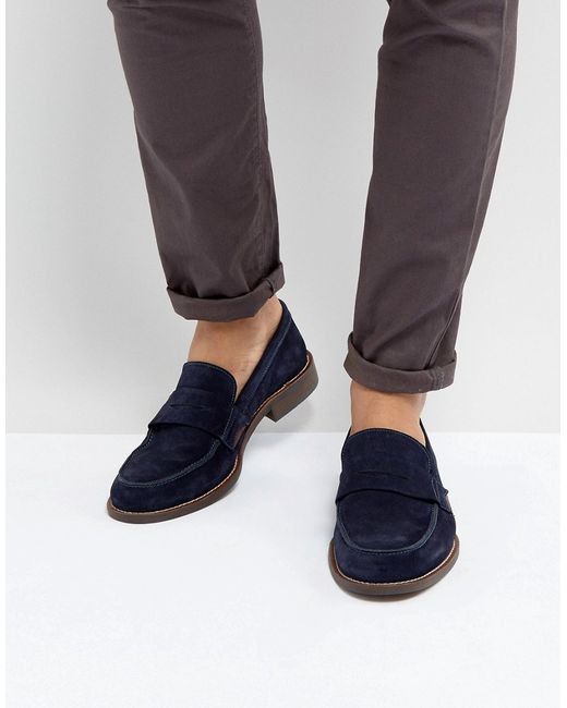 Dune Penny Loafers In Navy Suede