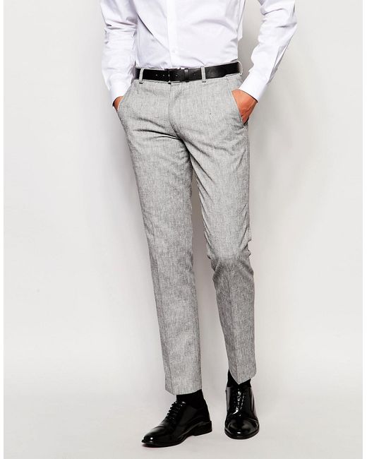 New Look Slim Fit Suit Pants In Herringbone Slub