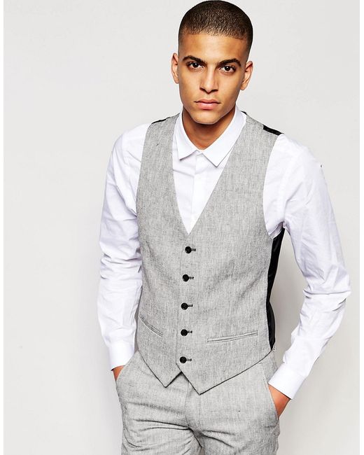 New Look Slim Fit Suit Vest In Herringbone Slub