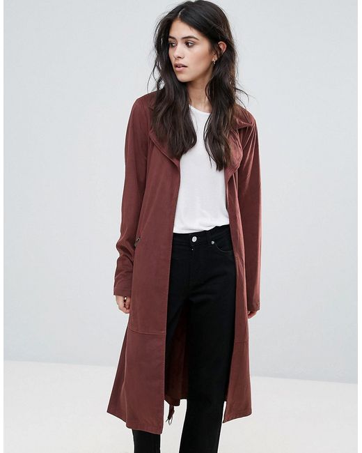 Only Jennifer Faux Suede Long Trench Coat