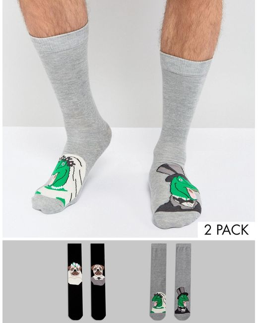 Asos Socks With Wedding Dinosaur And Pug Design 2 Pack