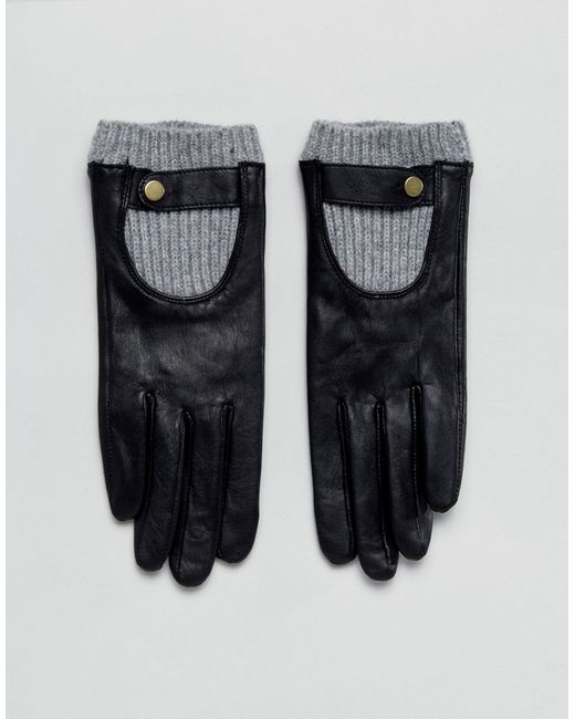 Asos Leather Glove With Rib Cuff