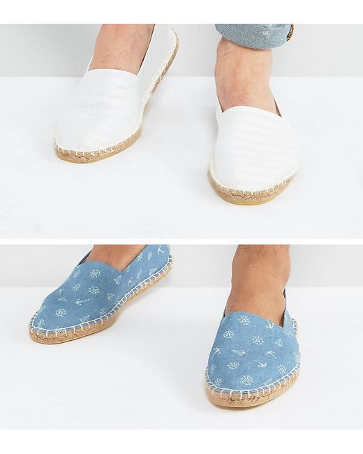 Asos Espadrilles in Chambray Anchor And Stripe 2 Pack SAVE