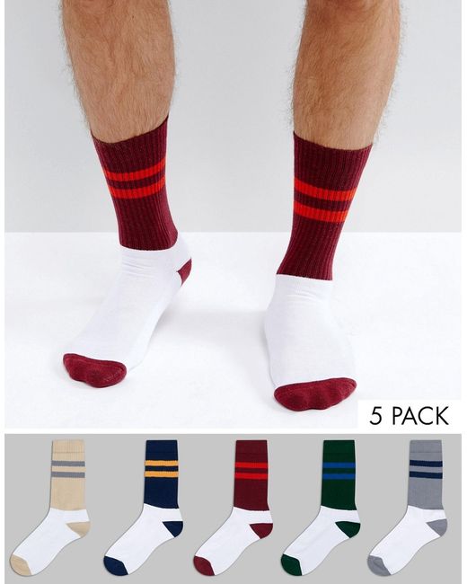 Asos Tube Style Socks With Contrast Heel And Toes 5 Pack