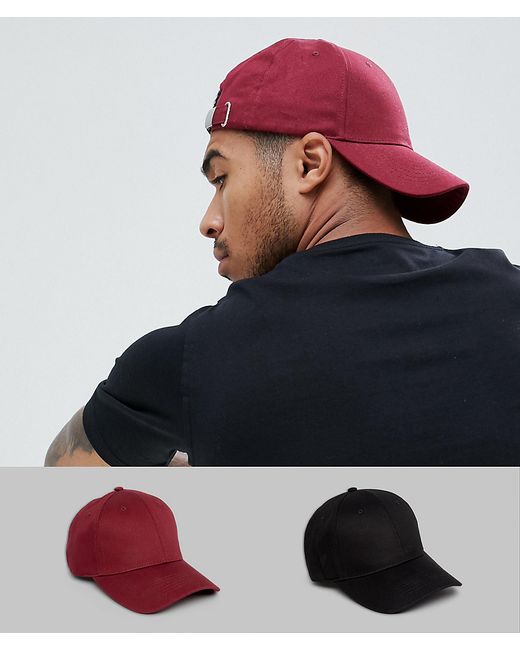 Asos Design 2 pack baseball cap in burgundy SAVE