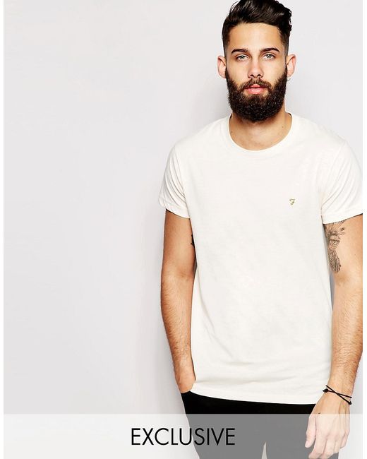 Farah T-Shirt with F Logo in Slim Fit EXCLUSIVE Chalk