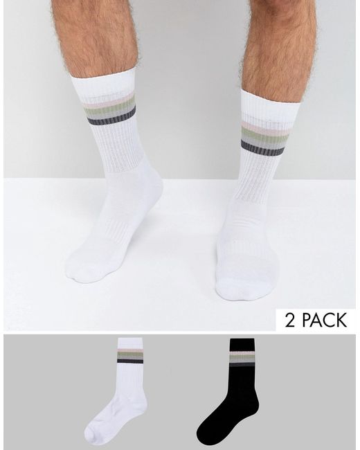 Asos Tube Style Socks With Four Stripe Design 2 Pack