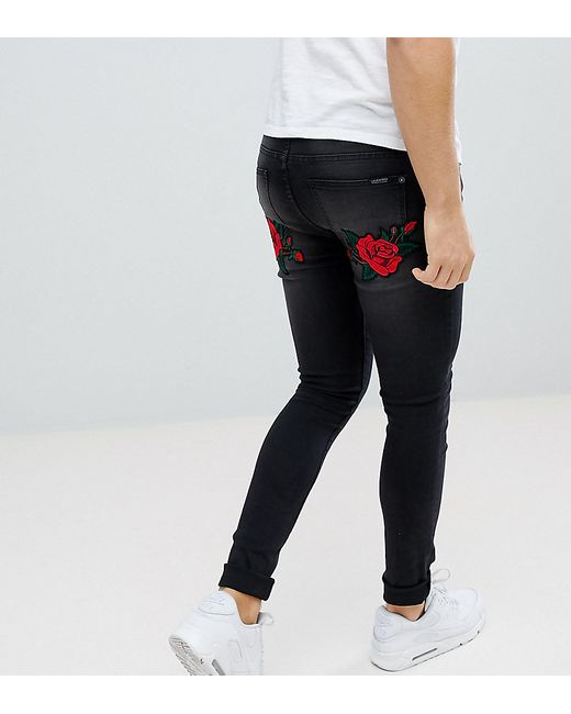 Liquor N Poker Wash Rose And Swallow Embroidered Skinny Jeans