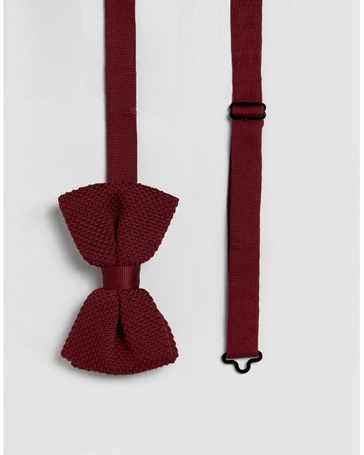 Asos Knitted Bow Tie In Burgundy