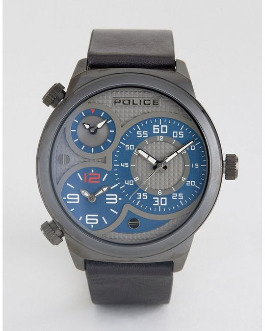 Police Elapid Leather Strap Watch With And