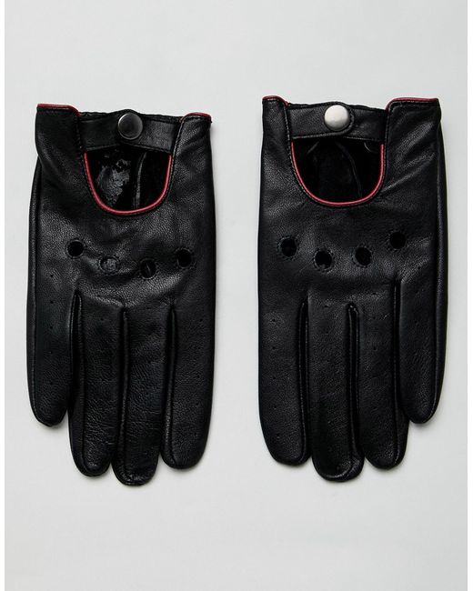 Asos Design leather driving gloves in with red piping