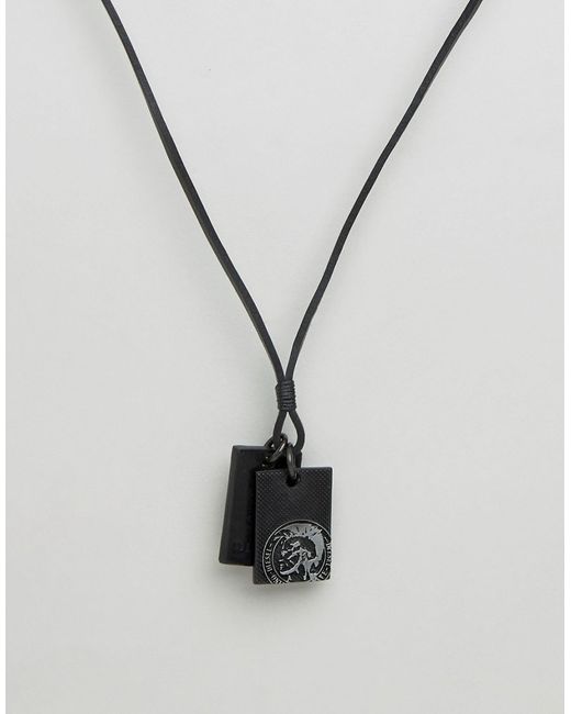 Diesel A-Neck Sunrise Up Leather Dogtag Necklace