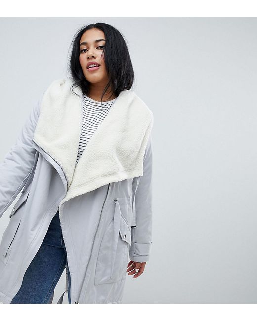 ASOS Curve DESIGN Curve waterfall parka with borg liner