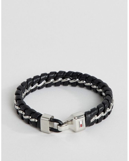 Tommy Hilfiger metal chain braided leather bracelet in