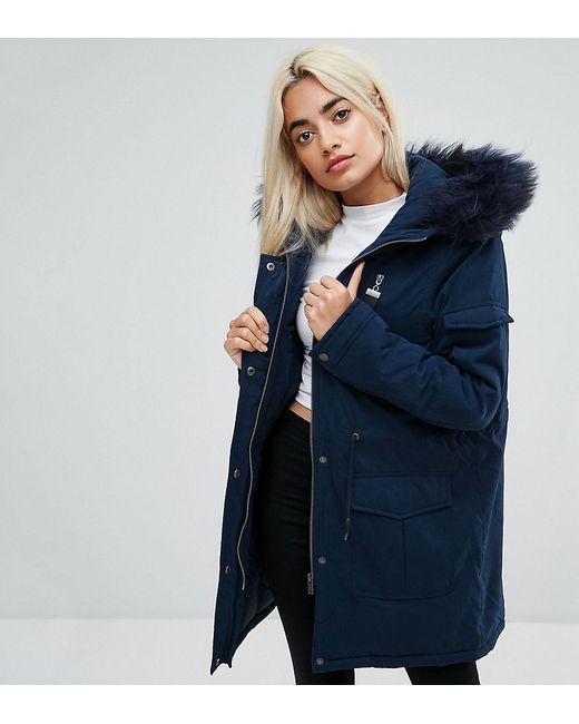 Noisy May Petite Parka With Faux Fur Hood