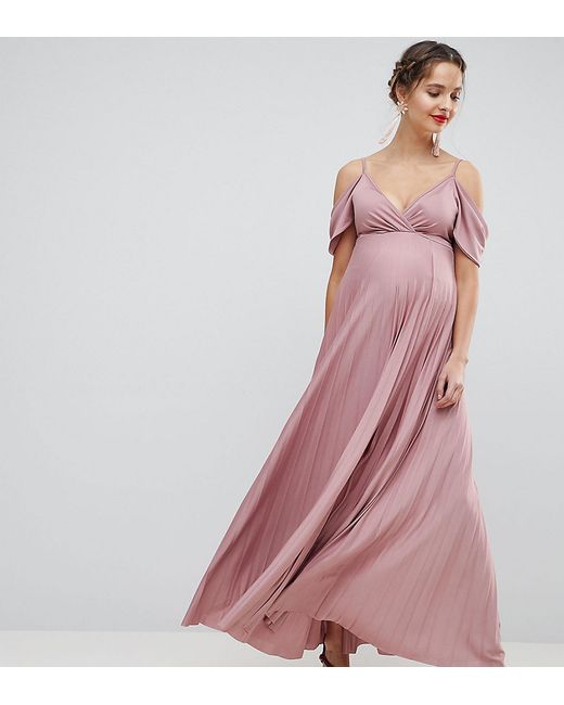 ASOS Maternity DESIGN Maternity cold shoulder cowl back pleated maxi dress