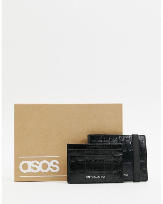 Asos Design leather bi-fold wallet and cardholder set in croc
