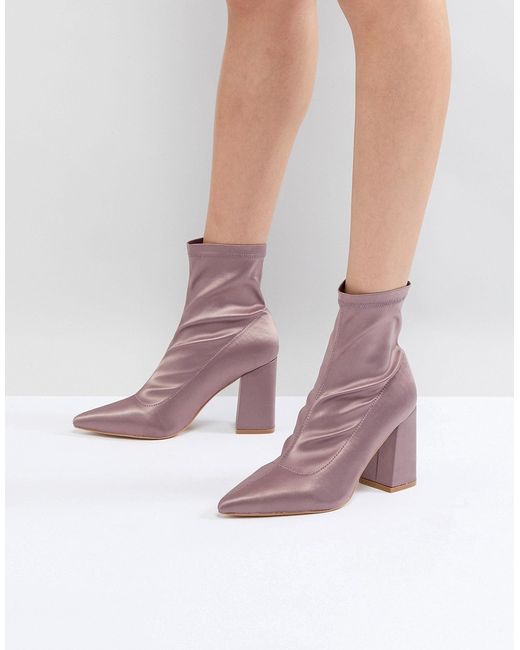 Public Desire Radiate Lilac Satin Sock Ankle Boots