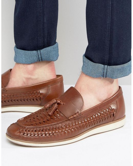 Red Tape Woven Tassel Loafers In Leather